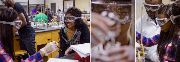 collage of 3 photos from summer chemistry lab